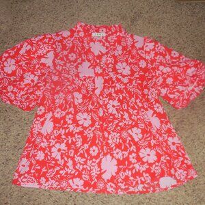 THML Pink Red Floral Blouse Top M
